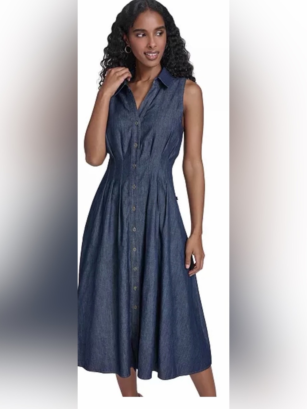 Tommy Hilfiger Sleeveless Button-Front Denim Midi Dress - Dark Blue